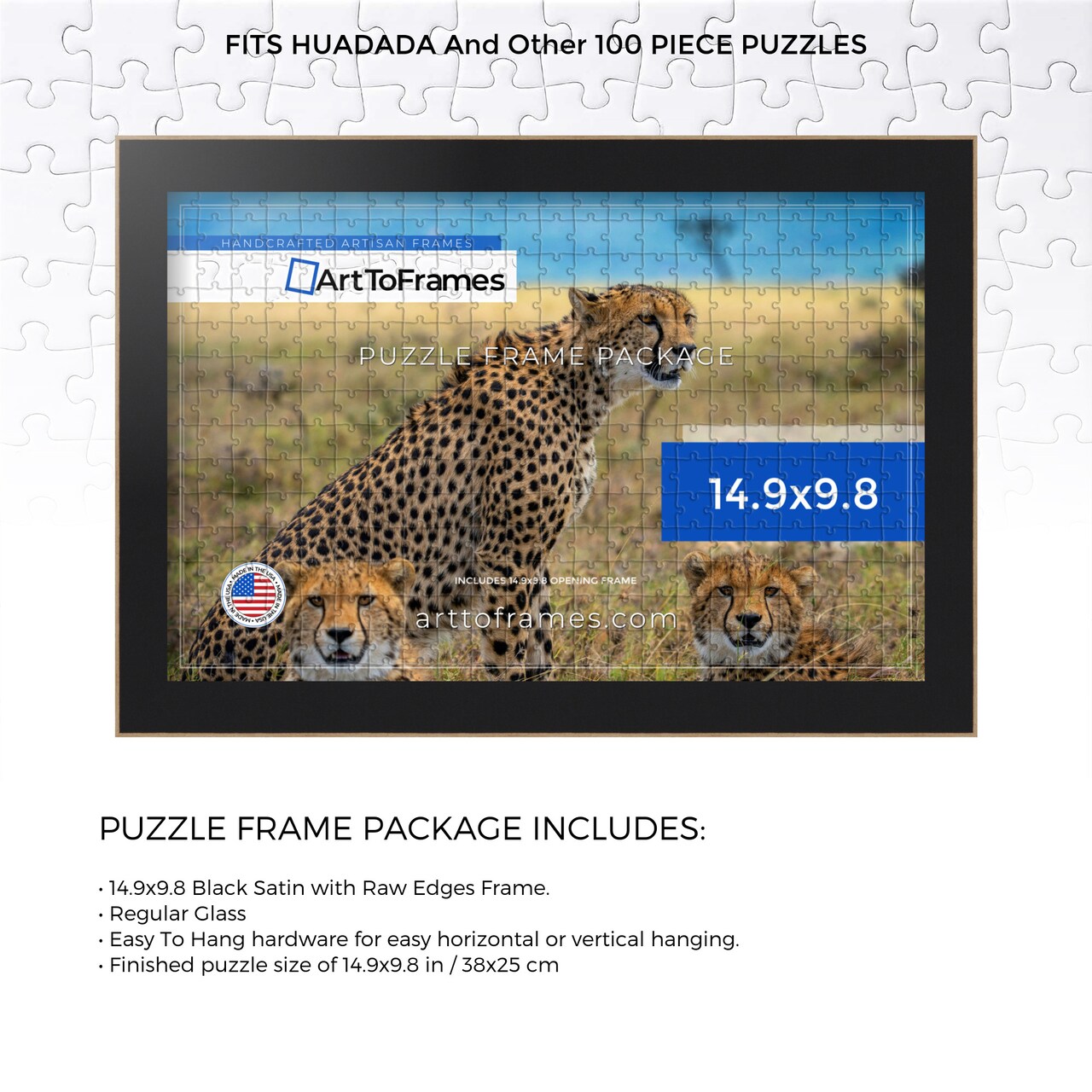 ArtToFrames 14.9x9.8 INCH / 38x25 CM Puzzle Frame for 100 piece Puzzles.This 1.25 Inch Custom MDF Frame for Puzzles Comes with Regular Glass, Available in Multiple Colors